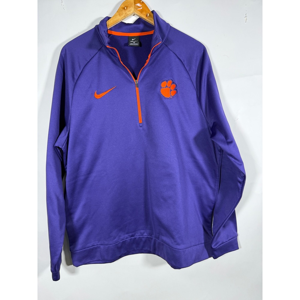 Nike Clemson Tigers Dri-FIT Quarter Zip Pullover Mens XL Purple Orange Paw Logo